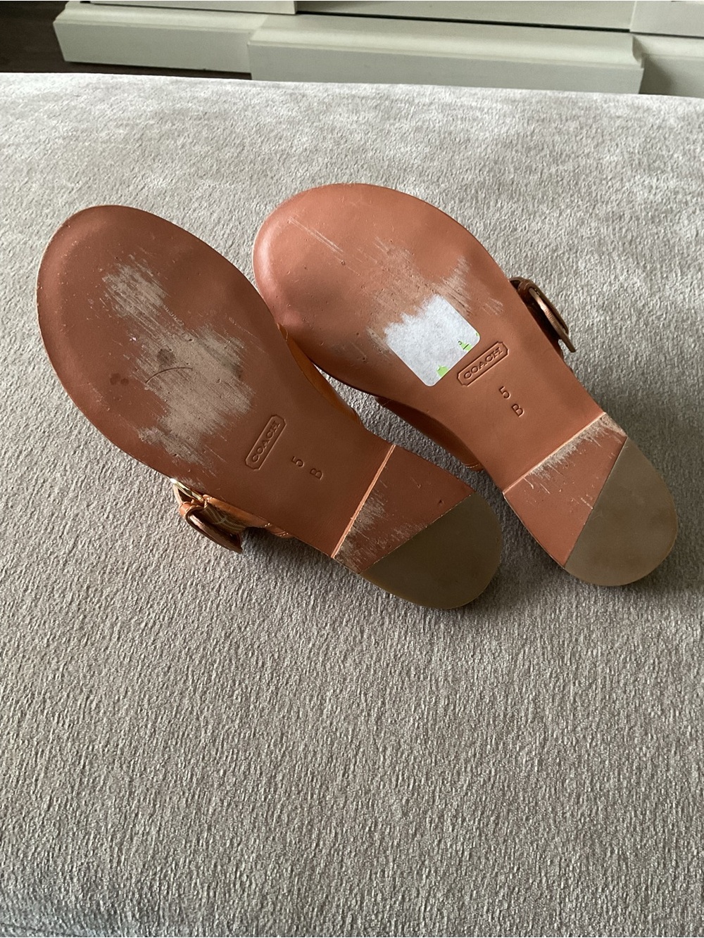 Coach Tan Leather Double-Strap Slide Sandals with Gold Buckle - Picture 8 of 9